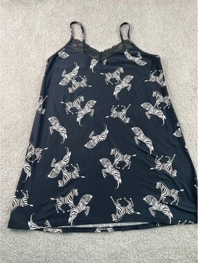 Joyspun Girls L 12-14 Zebra Print Cami Tank Top Lace Trim Navy White